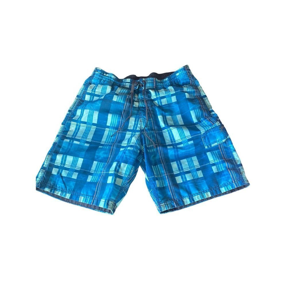 Speedo‎ Mens Blue Plaid Swim Shorts W/ Elastic Waist & Drawstring - Size M